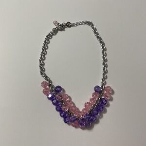 Pink Violet Beads On Metal Chain